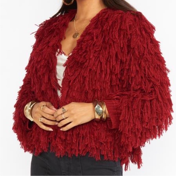 RARE Women's Shag Jacket Cardigan Sweater in Garnet